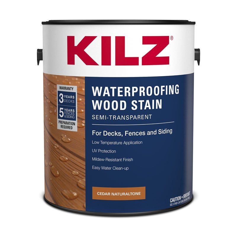 KILZ Waterproofing Wood Stain, Exterior, Semi-Transparent, Cedar, 1 Gallon - Image 1